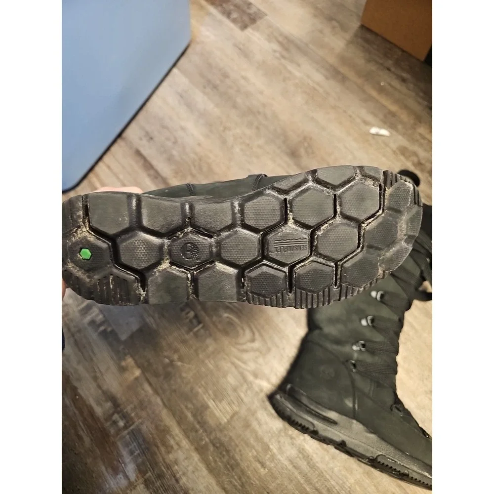 Timberland Women KNEE SNOW BOOTS 7‎ Black Lace Rugged Leather WARM NEW $198